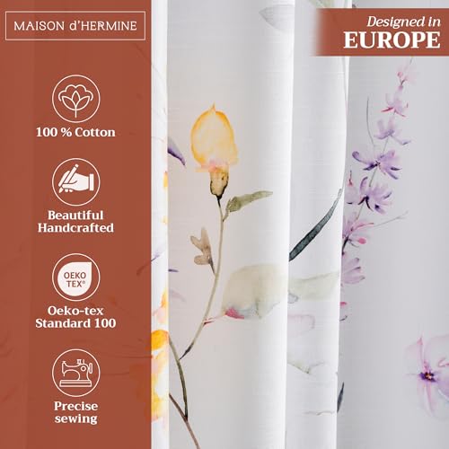 Image of Maison d' Hermine Curtains for Living Room 100% Cotton 50 inchx108 inch (Pack of 2) | 108 inches long Light Filtering Curtains for Windows Bedroom with Rod and Loop Pockets - Summer Floral - Pink