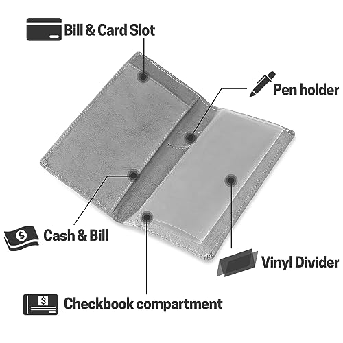 Image of Aurya Leather Checkbook Covers for Personal Checkbook, Checkbook Holder with Free Vinyl Divider, Checkbook Cover for Duplicate Checks for Men and Women