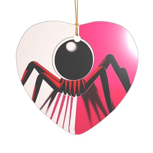 Rosafarbener Hintergrund Spinne Weihnachten Anhänger Ornament Urlaub Party Halskette mit goldfarbener Kordel bruchsicher hängende Dekoration für Baum Geschenk Herzform