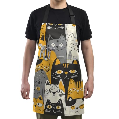 Tablier bavette chat jaune animé moderne avec impression textile HD durable - 6