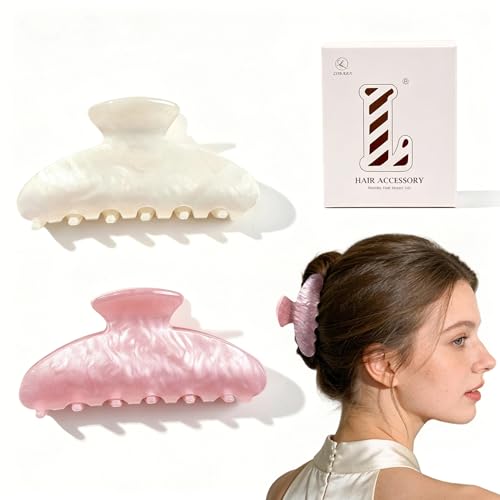 Hair Claw Clips for Women - 2 Pcs Acrylic Non-Slip Tortoise Shell Clips for Thick Thin Medium Fine Hairstyles Cute French Retro Style Jaw Barrettes Accessories for Strong Hold.