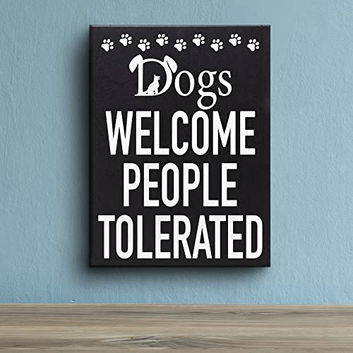 JennyGems-Dogs-Welcome-People-Tolerated-Wooden-Sign-Funny-Dog-Gifts-Wall-Hanging-and-Shelf-Decor-Made-in-USA JennyGems Dogs Welcome People Tolerated Wooden Sign Funny Dog Gifts Wall Hanging and Shelf Decor Made in USA