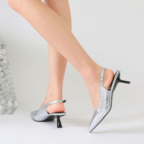Image of Mostrin Kitten Heels for Women Pointed Toe Pumps Patent Leather Low Heel Slingback Heels with Buckle Dress Shoes for Dating Party Working