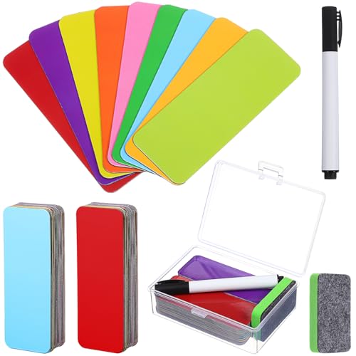 DECHOUS 1 セット 冷蔵庫用マグネット 名前とメモ入り 54個 色付きの境界ラベル 付箋ストリップ ネームプレートタグ 冷蔵庫のドライイレースラベル マグネットステッカーに書き込める ネー