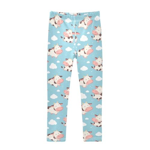 Wusikd Little Cow Clouds Girls' Leggings Toddler Doodles Blue Sky Kids Yoga Pants Dance Active Tights 4T