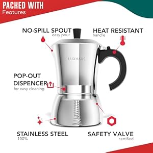 Luxhausmokapot3cupstovetopespressomaker100stainlesssteelitalianandcubanmochacoffeemaker Urban Country Home Decor Luxhaus moka pot 3 cup stovetop espresso maker 100 stainless steel italian and cuban mocha coffee maker urban country home decor