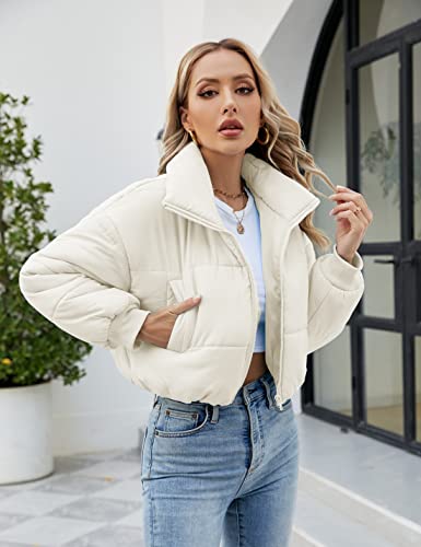 Womens Lightweight Warm Cropped Jacket Zipper Puffer Jacket Quilted Short Down Coat4