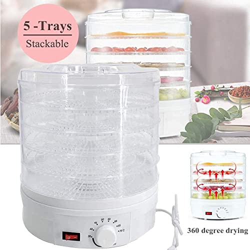 Image of Food Dehydrator Machine Dehydrate Beef Jerky Meat Mushrooms Fruits & Vegetables Great For At High-Heat Circulation Home Use for Kitchen Dehydration Food Dryer Machine with 5 Stackable Trays (White)
