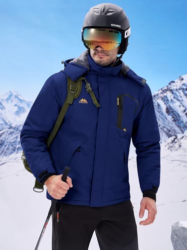 Image of WULFUL Men's Ski Jackets Warm Winter Snow Windbreaker Resistant Snowboard Fleece Coat Mountain Waterproof Parka with Hood