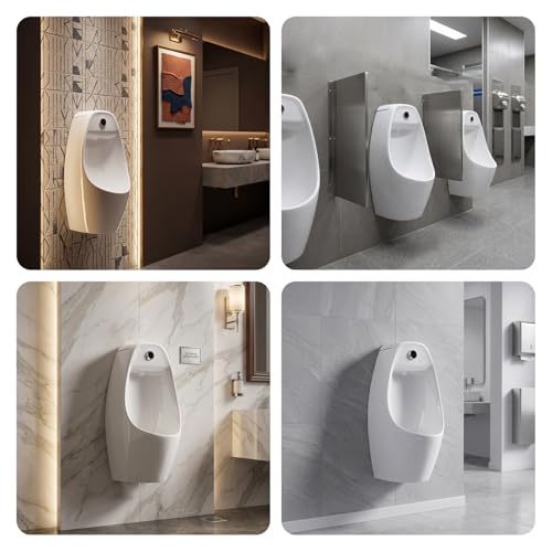 Urinal blanco de cerámica para montaje en pared, con doble sistema de descarga (sensor y manual), para uso comercial y doméstico, con opciones de drenaje por pared o piso miniatura 7