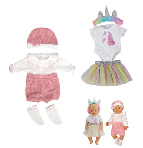 Neuytiky Roupas para bonecas bebé 35-43 cm, 2 peças roupa de bonecas para New Born Baby Doll, conjunto de disfarce de boneca para meninos e meninas, acessórios para boneca