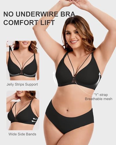 Vinfact Womens Deep V Wireless No Underwire Bra Seamless Comfort Full Coverage Bralettes Push Up Support Bras with Strappy2