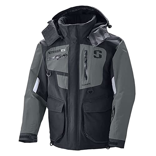 Striker Men's Climate Durable Windproof Water-Resistant Insulated Outdoor Ice Fishing Jacket With Removable Hood & Sureflote Flotation Technology, Black/Gray, 3X-Large #TOP1