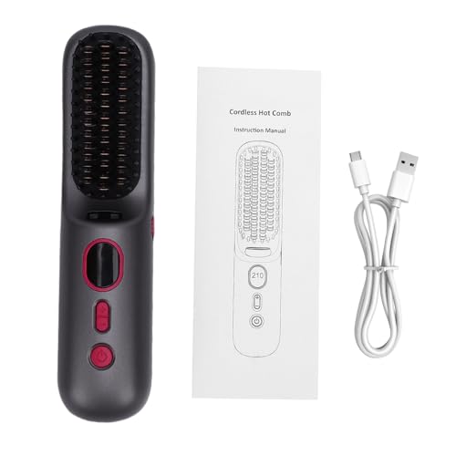 Peine alisador de cabello inalámbrico iónico ZJchao con infrarrojo lejano, 5D, 4 niveles de temperatura, recargable de 9000 mAh para viaje y uso en casa (Gris) miniatura 5