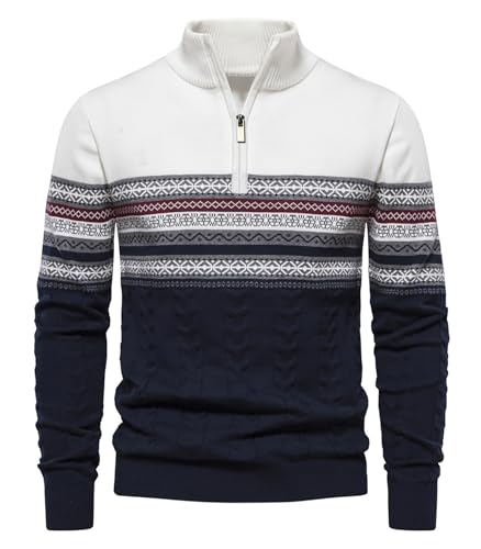 Genfien Pullover Herren Strickpullover 1/4 Zip Herren...