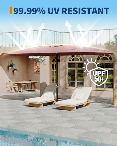 13FT Large Patio Umbrella, Double-Sided Outdoor Umbrellas with Fade Resistant Canopy for Deck Pool Garden Backyard, Wine Red