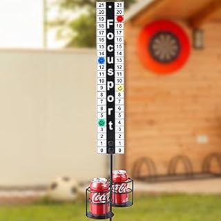 Focusport Cornhole Scoreboard with Drink Holder, Metal Magnetic Score Keeper with Drinkholder Stake and Powerful Magnet, Hold Your Phone and Drinks, Keep Track of Score for Outdoor Game (1 Pack)