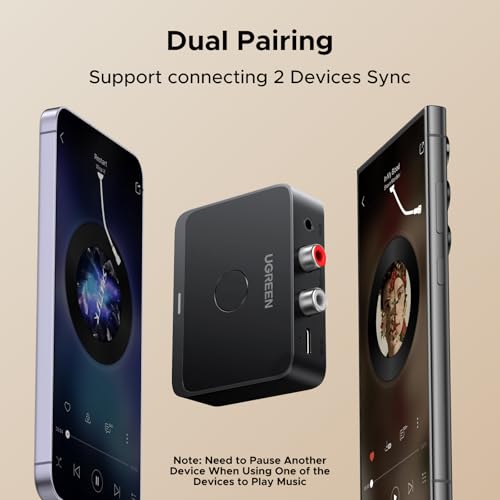 Image of UGREEN Bluetooth 6.0 Audio Receiver LDAC Hi-Res Stereo Adapter | Dual Connection, 3.5mm and RCA Outputs, 15H Battery Life, Fireproof Shell, For Speaker, Amplifier, Car Stereo