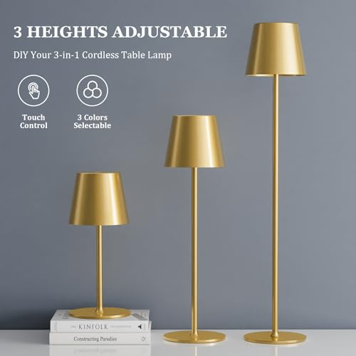 Image of Kakanuo 20 inch Cordless Table Lamp Rechargeable Gold - 2 Pack 5000mAH Battery Operated Lamp for Counter, 3 Color Stepless Dimming Wireless Lamp for Dining Kitchen, Outdoor Patio, Touch Control