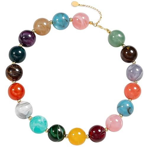 WSupikio Trendy Colorful Beaded Choker Necklace for Women Fashion Multicolor Large Resin Beads Boho...