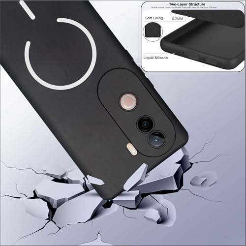 Image of SBMS Silicone Back Cover Case for iQOO Z9s 5G / Vivo V40e 5G | Soft Micro-Fibre Lining Inside | Magsafe Print On Back Side Camera Protection Bump | Shockproof Case Vivo V40e (Black)