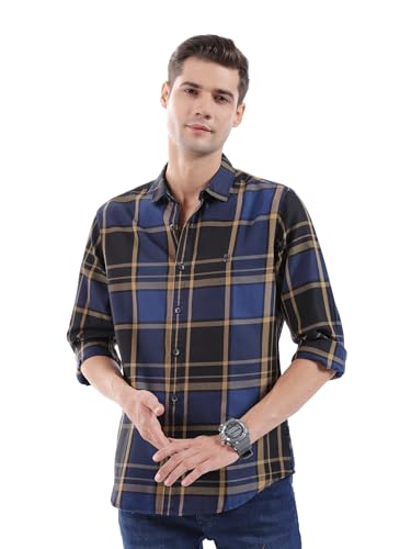 Image of THE INDIAN GARAGE CO Men Regular Fit Checkered Full Sleeves Cutaway Collar Casual Shirt