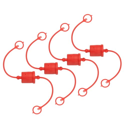 Image of PATIKIL 1 /2 inch ISO-B Hydraulic Coupler Male Dust Cap and Female Plug Cover, Set of 4 Rubber Quick Disconnects Port Plug Cover Fittings Red Cap with Retention Ring