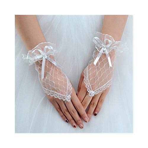 Lace Up Gloves 1 Pair Mesh Gloves Fingerless Short Gloves Lace Mesh Gloves for Women Bridal Wedding Gloves Party Fancy Costumes (Color : Black) (White)