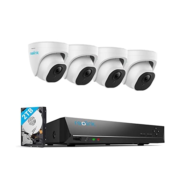 REOLINK 4K Security Camera System, 4pcs H.265 PoE Wired Turret 4K Cameras with Person Vehicle Detection, 4K/8MP 8CH NVR with 2TB HDD for 24-7 Recording, RLK8-800D4
