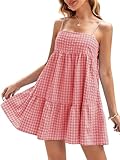 kleid mit vichy karos Ärmellose Spaghettiträger Kleider: Die verstellbaren Spaghettiträger dieses Sommerkleid erhöhen den Tragekomfort dieses Kleides, und das ärmellose Design strahlt lässigen Glamour aus