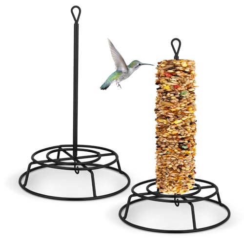 Honeydak 2 Pcs Cylinder Bird Feeder Outdoor Seed Holder for Large Small Cylinders Metal Suet Cake Feeder Backyard Wild Birds Feeding Bird Container for Outdoors Garden