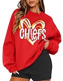 MAPICK Game Day Oversized Sweatshirts Women Football Team Fans Pullover Graphic Sweaters Long Sleeve Crewneck Tops(Red,XX-Large)