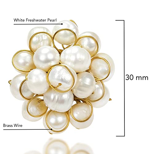 AeraVida Unique Round Front Cluster Cultured Freshwater Pearl Free Size Ring | Flower Shaped Vintage | Elegant Wedding Rings For Women | Large Ring Stone4