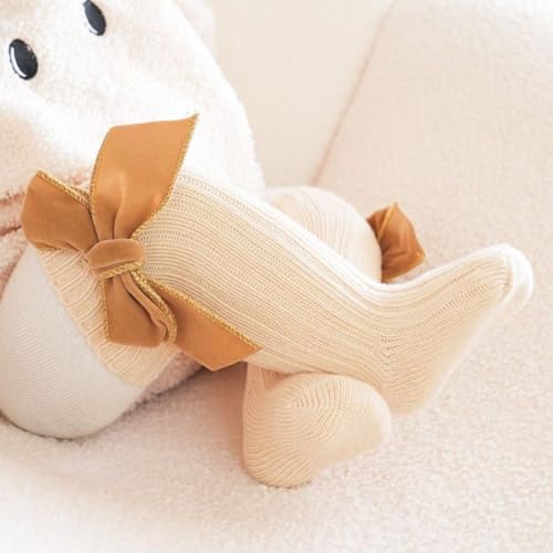 Merqwadd 4-Pack Baby Girls Knee High Socks Infants Toddlers Bow Knit Socks Cotton Tube Ruffled Stockings4