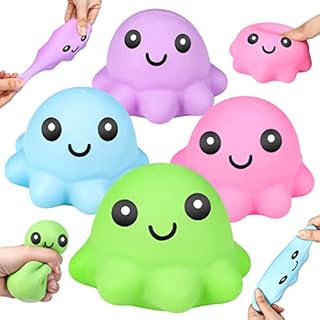 FANTESI 4 Pcs Stress Ball, Soft Octopus Fidget Ball Toy Anxiety Relief Squeeze Balls for kids Adults(Random color)