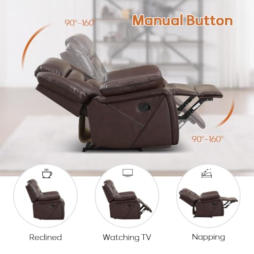 Image of EBELLO Faux Leather Recliner Sofa Furniture Set for Living Room, 1 Recliner Chairs, Two Seat Reclining Sofa Couch Set for Meeting Room, Dark Brown