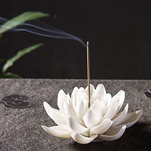 Keramik-Räucherstäbchenhalter mit weißem Lotus, Heimdekoration, Räucherstäbchenhalter, Aromatherapie-Räuchergefäß, Verwendung im Büro-Teehaus_voghion.com