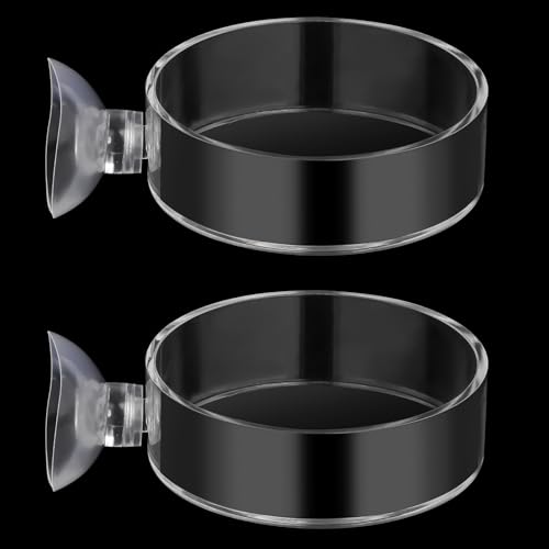 60mm Fish Tank Feeder Dish Aquarium Shrimp Feeder Dish with Suction Clear Fish Tank Feeding Bowl Round Clear Dishes Tray（2pcs）