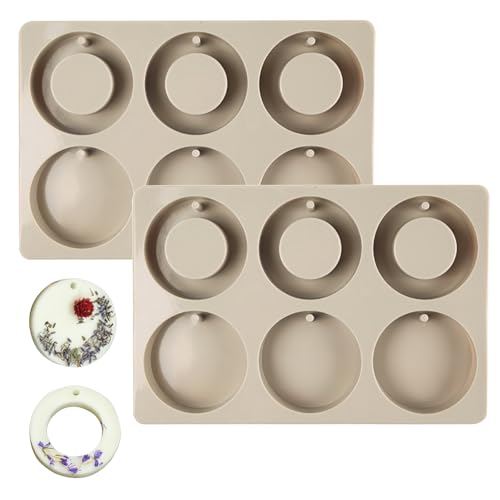 Hapivida Molde de Silicona Redondo, Molde Flexible para Cera y Resina con 6 Cavidades 2 Piezas para Velas, Aromaterapia y Manualidades