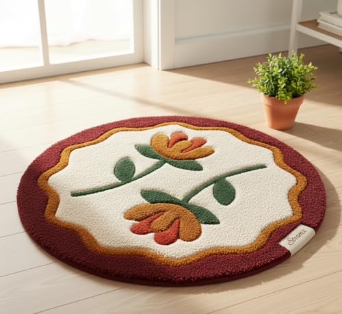 Image of Round Super Soft Microfiber Rangoli Door Mat For Home, Temple, Festival Rangoli Mat, Multicolor Pooja Mat, Diwali, Living Room, Kitchen, Traditional Modern Entrance Door Mat (24x24 inch) Design05