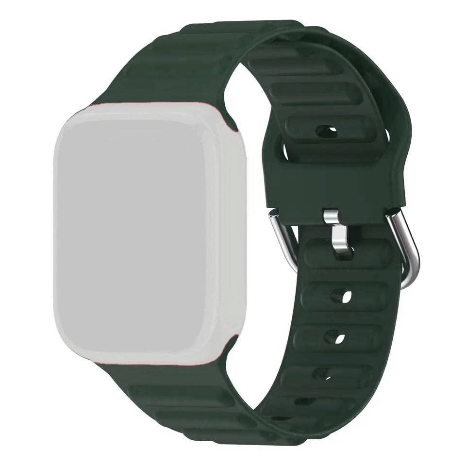 Image of TECHONTO 42mm, 44mm & 45mm Tubular & Wavy design Soft Silicone Smart Watch Strap Compatible for Watch Series SE 8 7 6 5 4 3 2 with Classic Clasp for for Men & Women (Dark Green)