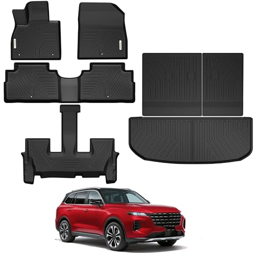 YITAMOTOR Floor Mats Fit for 2020-2025 Hyundai Palisade Bucket Seats 7 Passenger, Rear Trunk Mat with Backrest Mat Floor Mat Replacement fit for Palisade Accessories TPE All Weather Floor Mats, Black