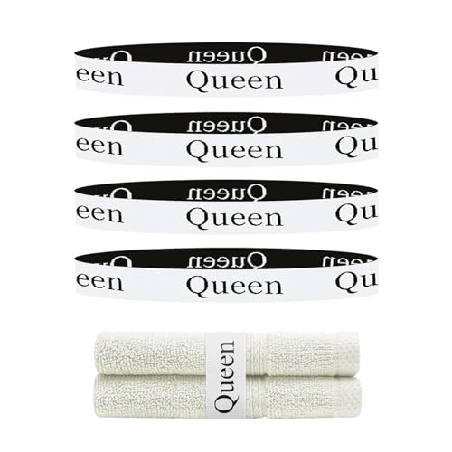 Meatykui 4 Pieces Bed Sheet Organizer and Storage Size Label Bands Elastic Linen Labels for Bed Sheet Sets Elastic Bedding Bands for Organizing The Linen Closet(Queen 4Pcs)