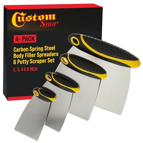 Custom Shop 4-Piece Carbon Spring Steel Body Filler Spreaders & Putty Scraper Set with Ergonomic Handles 2 3 4 6