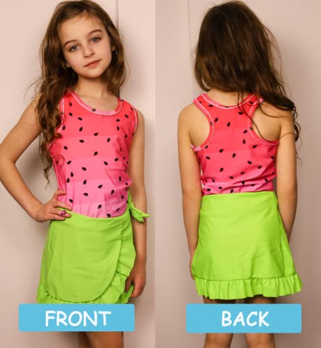 Girls Swimsuits 3 Piece Tankini Bathing Suit Set Cute Bikini Swimwear with Cover Ups Beach Skirt 5-16 Years