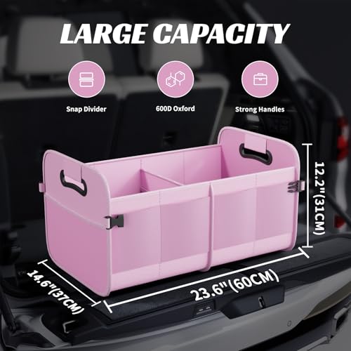 Image of Sposuit Trunk Organizer for Car - 70L Collapsible Sturdy Car Storage, Pink | 11 Pockets & Reinforced Handles, Large Capacity, SUV Trunk Organizers for Grocery Cargo, Non-Slip Bottom