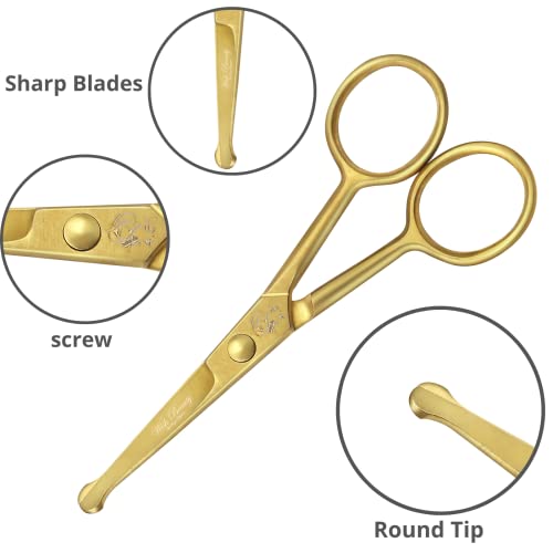 wishbeauty Hairdressing Scissors Kids Safety Round Tips and Curved Hair Scissors Children Haircut Scissors Hair Trimming Scissors Professional Salon Barber Scissors for Baby (Gold 4.5" Scissors) - Image 2