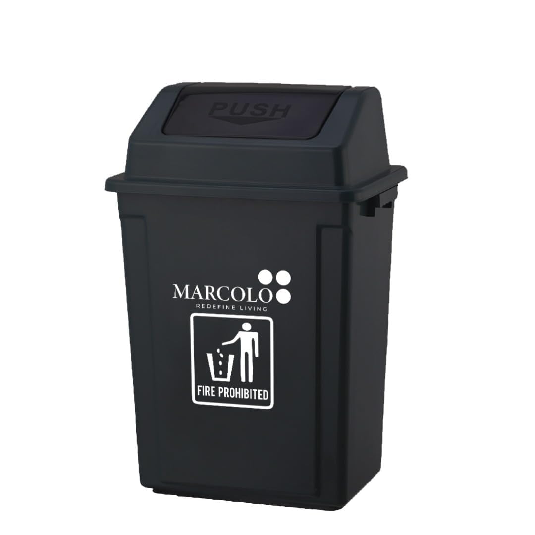 MARCOLO Dustbin With Push Lid, – Plastic Trash Can with Swing-Top Cover | Durable & Easy-to-Clean Garbage Bin for Home, Office, or Bathroom (Black, 20L)