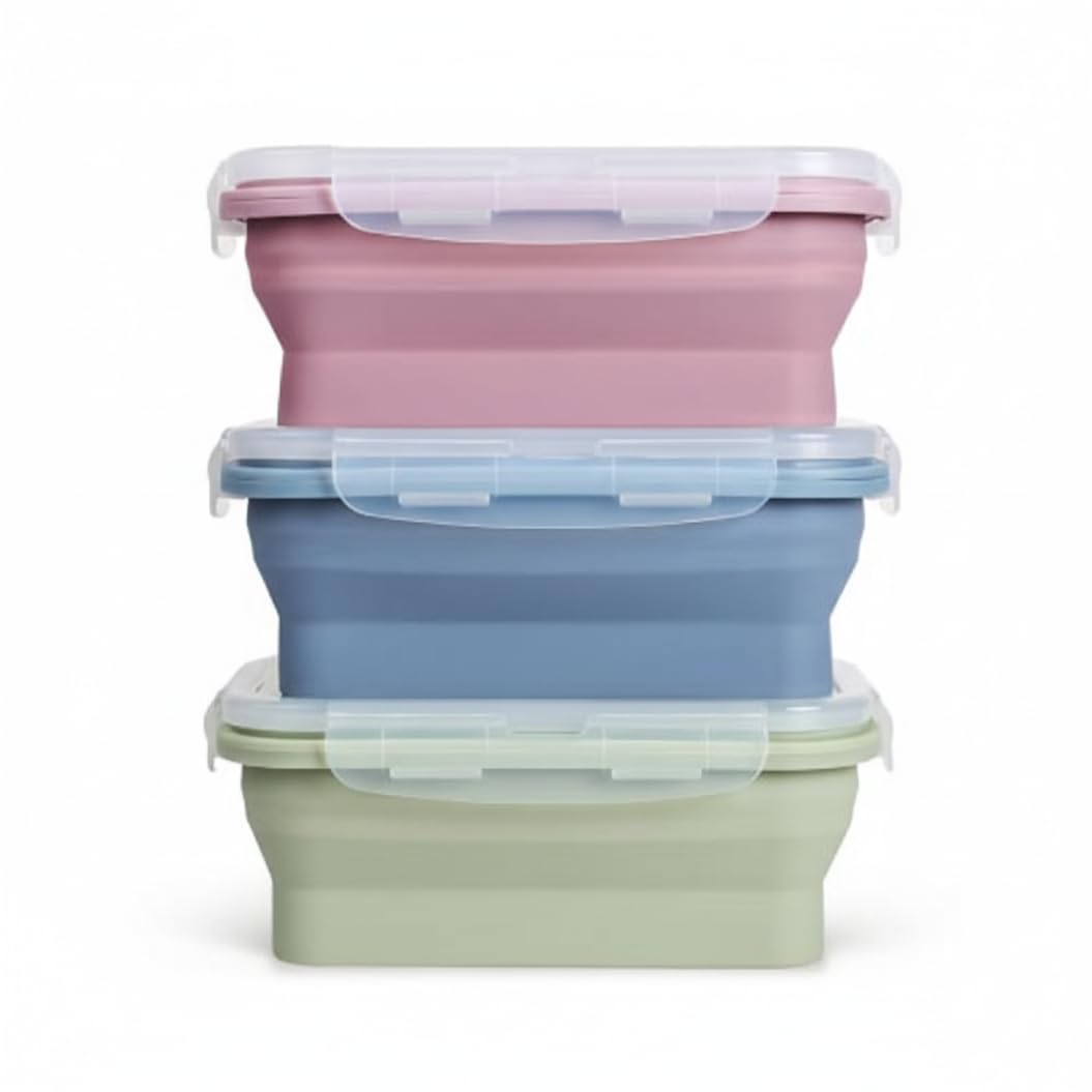 Striegro Silicone Food Containers, 3-pack 550ml Collapsible Food Storage Containers, Silicone Lunch Boxes With Lids For Office, Picnic, Microwave Safe..