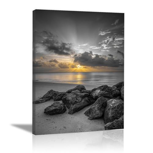 Tableau paysage ocean noir et blanc deco murale chambre salon 40x60